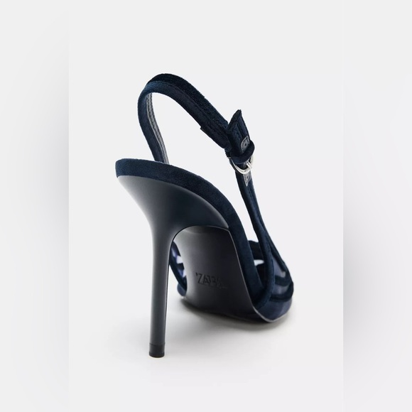 Zara Slingback pointed toe blue Combination Heels Sz.6.5 - Picture 6 of 13